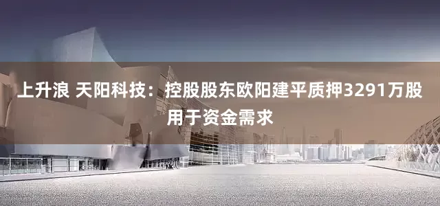 上升浪 天阳科技：控股股东欧阳建平质押3291万股用于资金需求