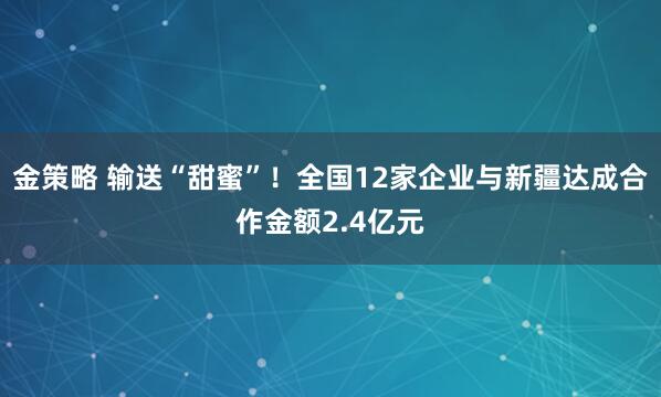 金策略 输送“甜蜜”！全国12家企业与新疆达成合作金额2.4亿元